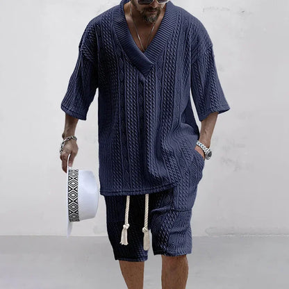 2024 Summer Casual Shorts Set Knitted Two Piece Men's Clothing