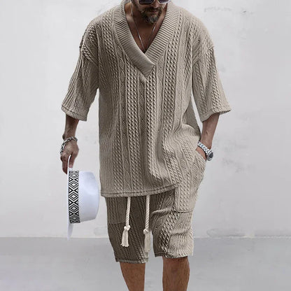 2024 Summer Casual Shorts Set Knitted Two Piece Men's Clothing