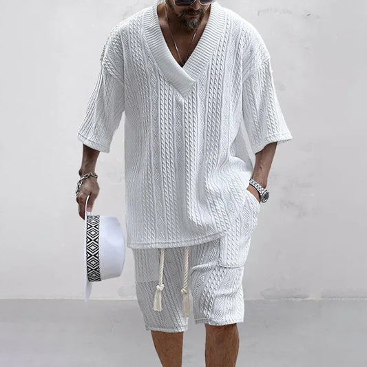 2024 Summer Casual Shorts Set Knitted Two Piece Men's Clothing