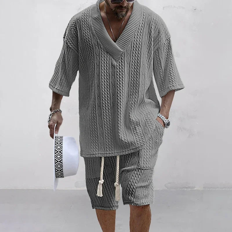 2024 Summer Casual Shorts Set Knitted Two Piece Men's Clothing