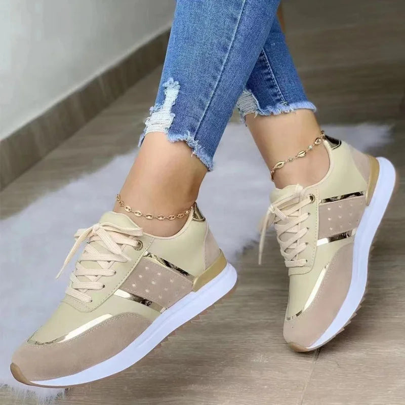 Sneakers Women Shoes Lace-Up Running Shoes Autumn Spring Leather Patchwork Female Casual Shoes Women's Vulcanized Shoes