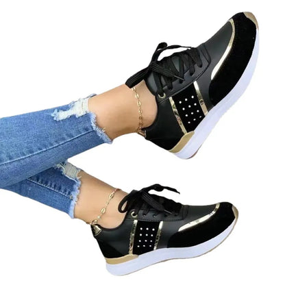 Sneakers Women Shoes Lace-Up Running Shoes Autumn Spring Leather Patchwork Female Casual Shoes Women's Vulcanized Shoes